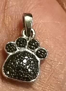 Gorgeous Sterling Silver And Diamond Paw Print Pendant Charm W/ Bail Signed